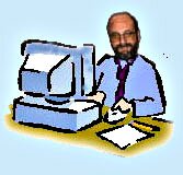 Cartoon, Eaglesham at computer