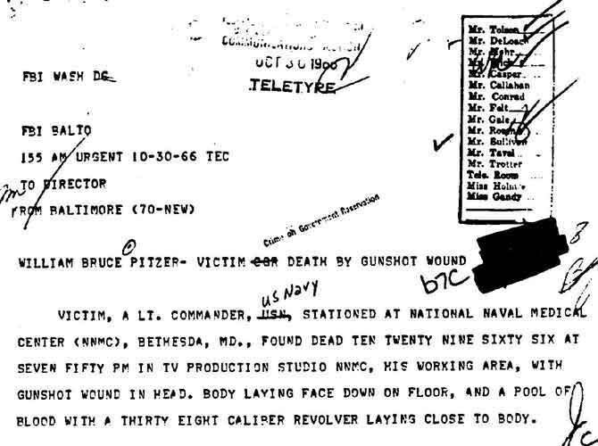 FBI teletype sent early hours of 30OCT66 from Baltimore to HQ